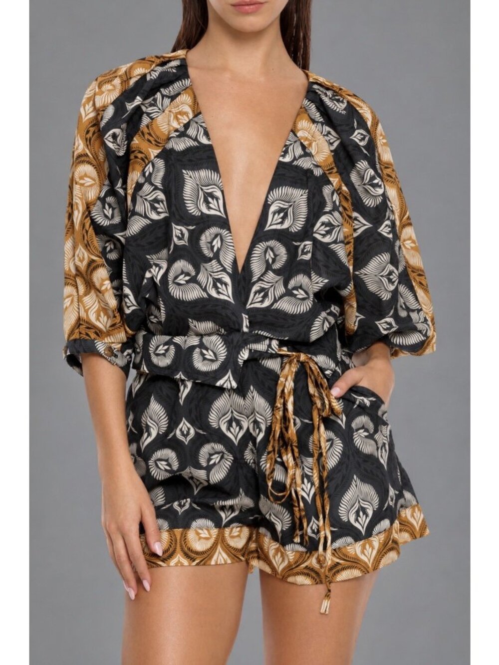 AGUA BENDITA Womens Size M Linnea Short Romper in Dark Sea Revolve